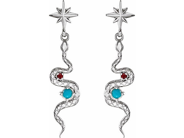 Turquoise & Ruby Snake Earrings