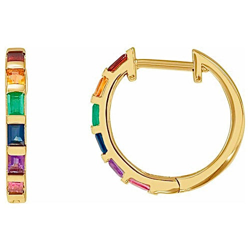 Multi-Gemstone Hoop Earrings