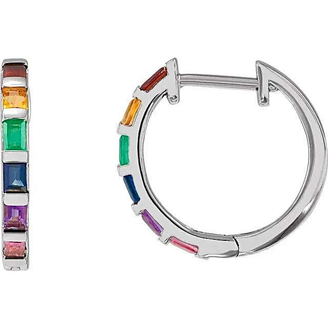 Multi-Gemstone Hoop Earrings