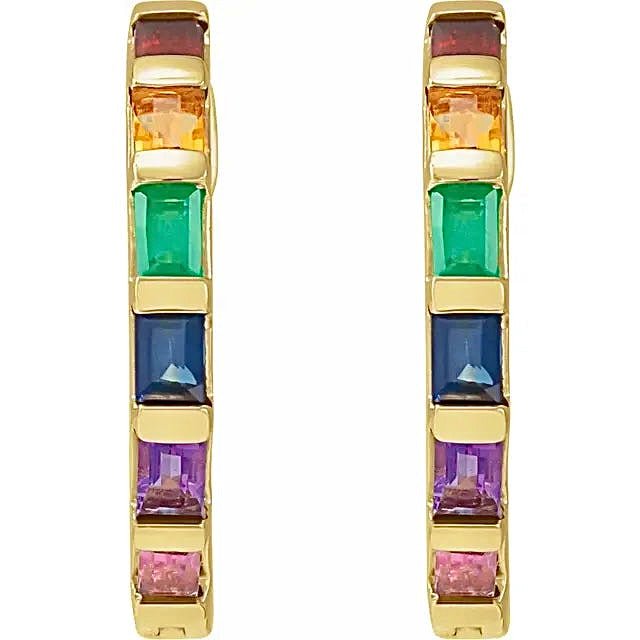 Multi-Gemstone Hoop Earrings