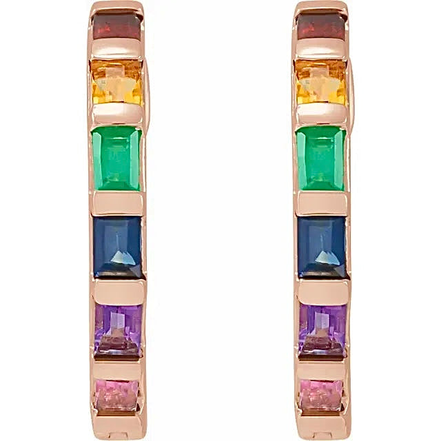 Multi-Gemstone Hoop Earrings