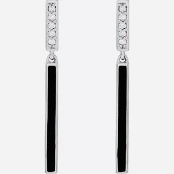 Black Bar Diamond Drop Earrings